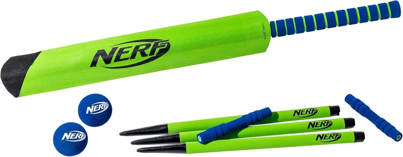 NERF Foam Cricket Set - Full Starter Cricket with 30" Bat, (2) Foam Balls + (3) Plastic Wickets - Perfect for Adults, Kids + Beginners - Full Set - Image 1